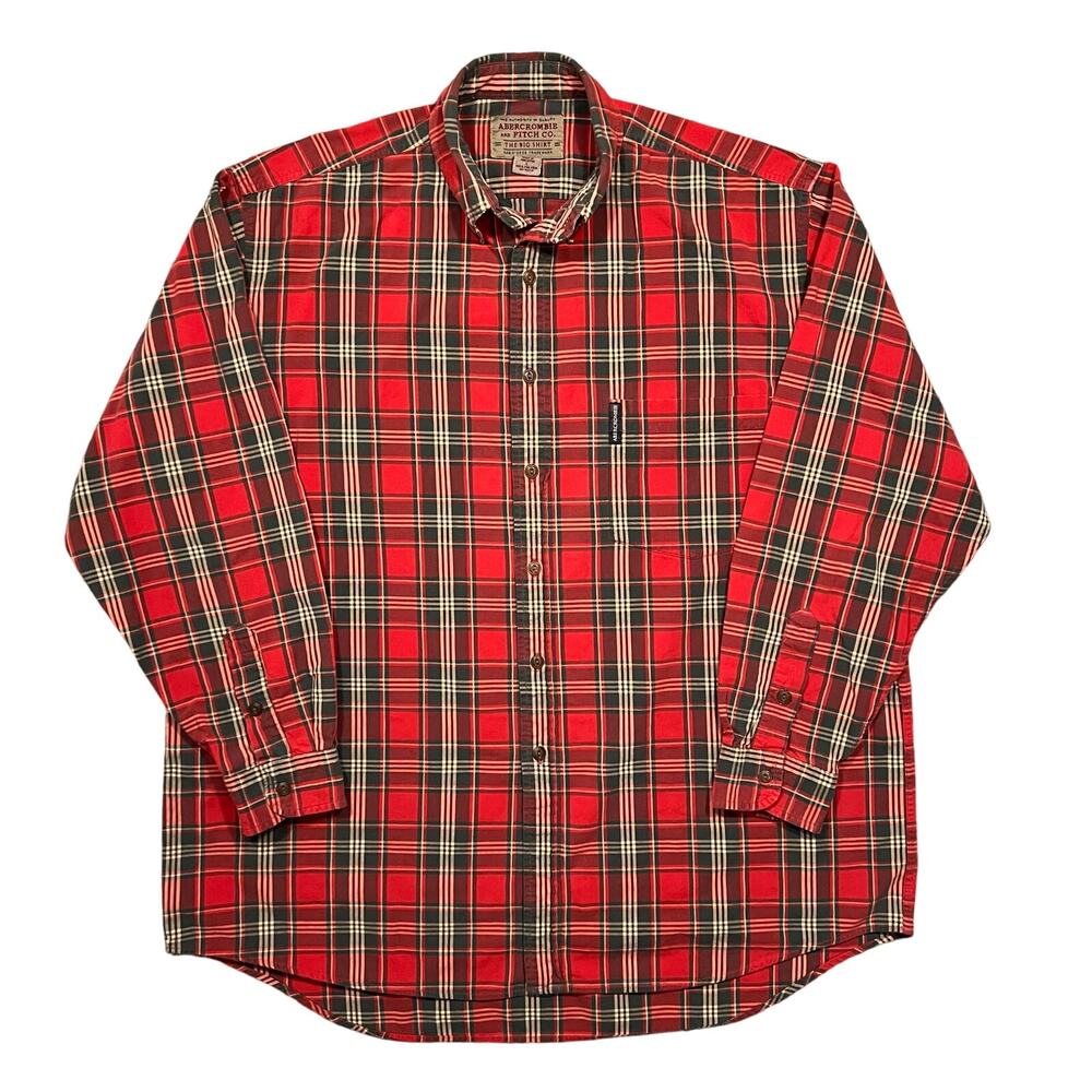 Abercrombie & Fitch Big Shirt Oversized Vintage Red Green Tartan Plaid Men Large